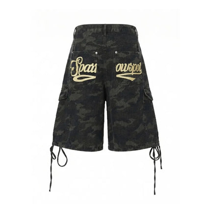 Men's Denim Shorts Cargo Shorts Drawstring Multi Pocket Camouflage Letter Print American Style Casual Summer Vintage Street