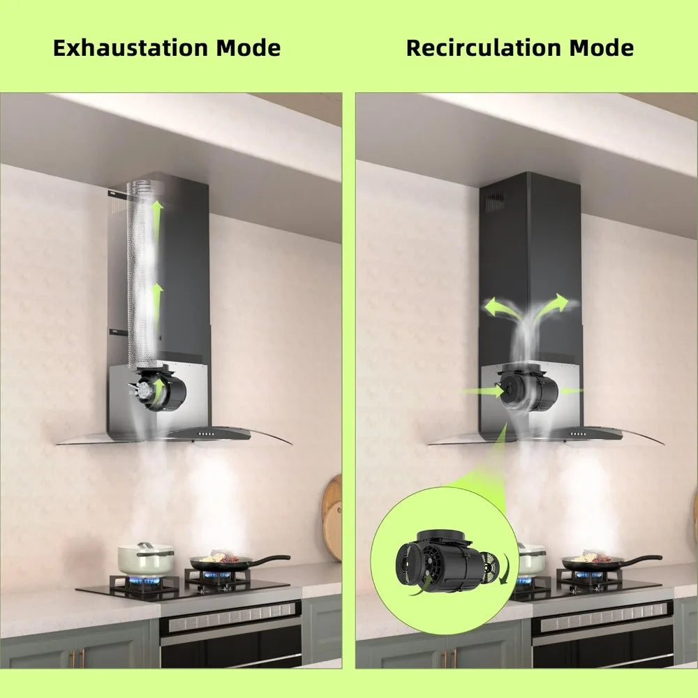 30 inch Wall Mount Range Hood, 400CFM, 3 Speed Fan, Tempered Glass, Push Button Controls, LED Lighting, Stainless Steel, Includes 2 Charcoal Filters
