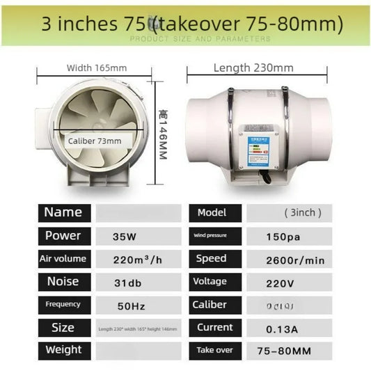 3/4/5/6/8inch Exhaust Pipe Fan Ventilation Fan Pipe Fan Inline Duct Fan Ventilation Exhaust Blower Fans Quiet For Ducting