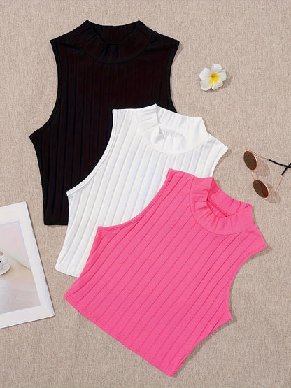 New style, stylish solid color, versatile women's sleeveless top three-piece set