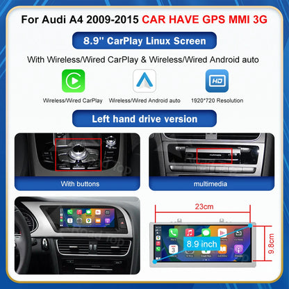 CN Road Top 8.9 12.3'' Touch Screen Multimedia Player Andriod Auto Link For Audi A4 S4 B8 2009-2015 GPS Carplay Display Car Play