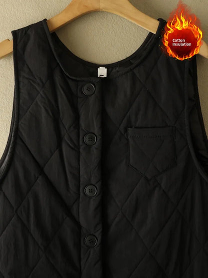 Warm Cotton Lined Pants Large Size Women's Clothing Anti-Aging One-Piece Suit Sleeveless Buckle round Neck Overall Pants