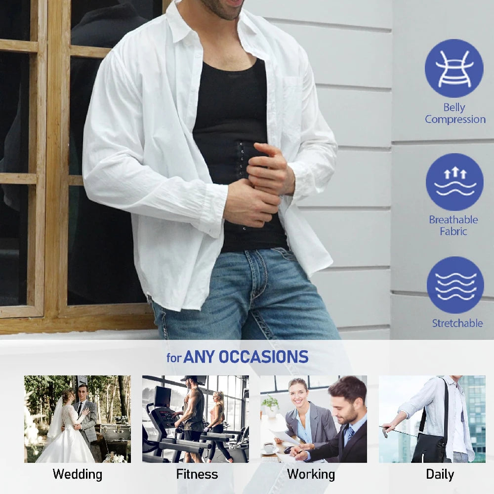 1PCS Mens Tummy Control Body Shaper Vest, Button Adjustable Compression Tank Top, Breathable Invisible Slimming Shapewear