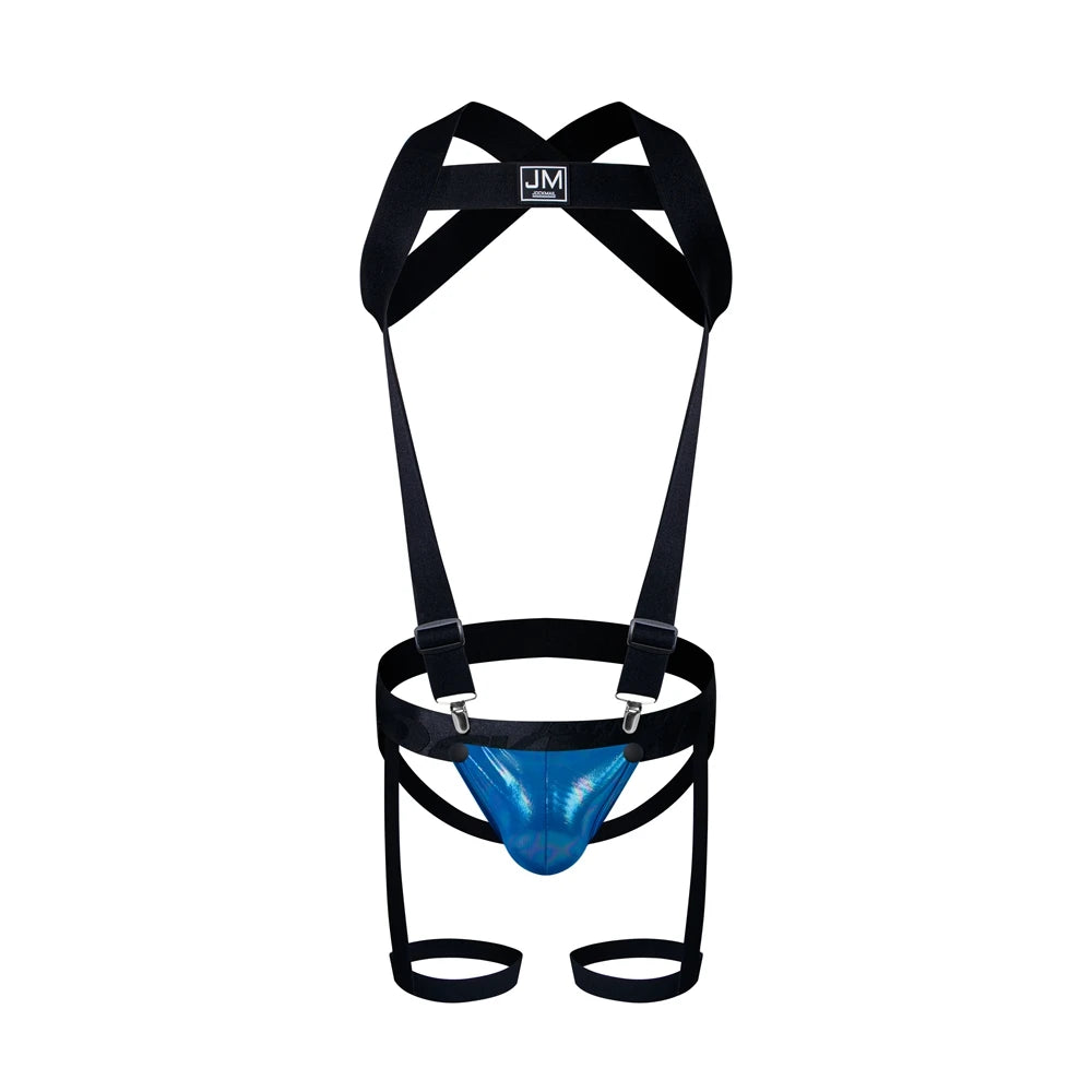 Detachable Split-type Sets Mens Strap Harness Bodysuit Black Leather Men Sexy G String Thong Jockstrap Leg Bondage Gay Underwear