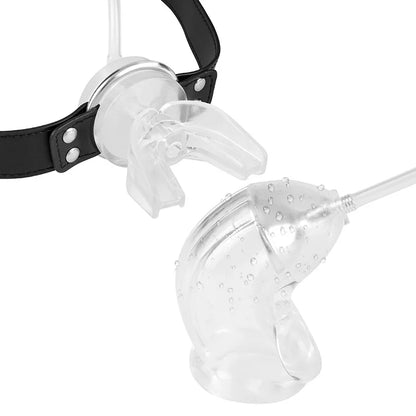 Male Chastity Cage Device with Piss Urinal Penile Sheath Flow Into The Mouth Plug BDSM Slave Sex Toys for Couples Adult Games