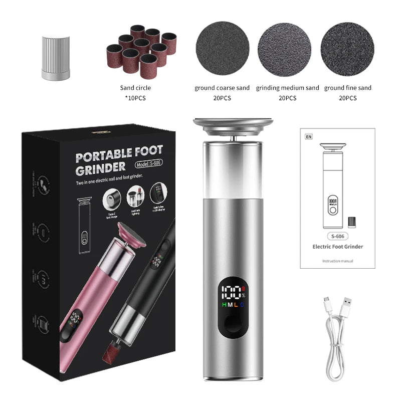 Aluminum Alloy  2 in 1 ElectricFoot Callus Remover with 60pcs Sandpaper Discs, Adjustable Foot File Nail Polisher With Gift Box