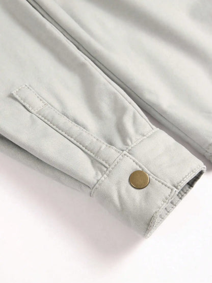 Men's winter light gray denim fleece-lined shirt, combining warmth with a casual temperament.