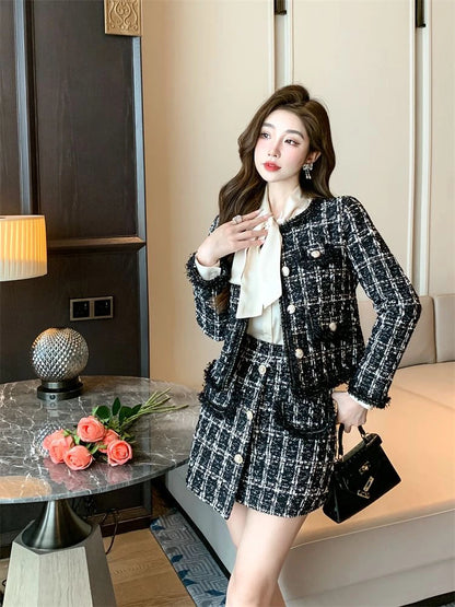 Early Autumn Small Fragrance Style Set Women's Autumn Winter Elegant Fashion High-End Feelings Outerwear Half Skirt Two-Piece...