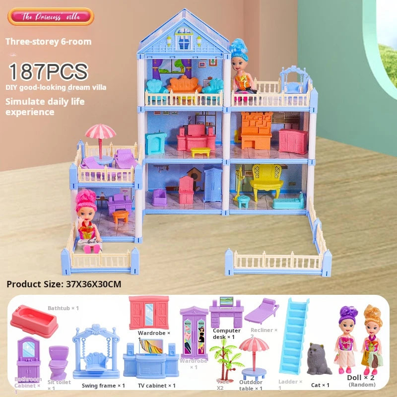 3D DIY Dream Princess Castle Villa Assembly Doll House Set Toy Girl Family Toy Children's Music Doll House Assembly Villa House