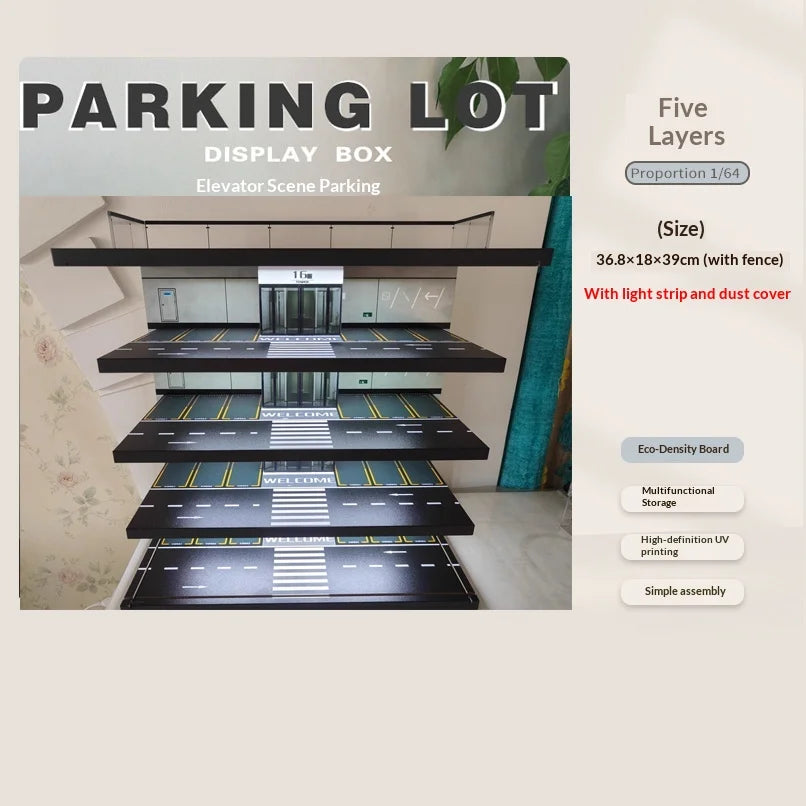 1:64 Scale Parking Garage Model & Dust-Proof Display Shelf - Car Model Diorama, Collectible Vehicle Storage Rack (no car)