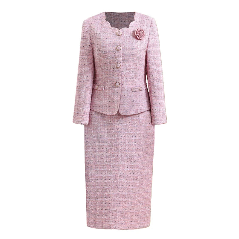 Spring 2026 New Style Small Fragrance Wind Fake Two-Piece Dress Set Elegant Ladylike Mommy Clothes Long Sleeve High Waist