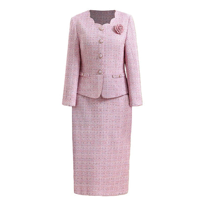 Spring 2026 New Style Small Fragrance Wind Fake Two-Piece Dress Set Elegant Ladylike Mommy Clothes Long Sleeve High Waist