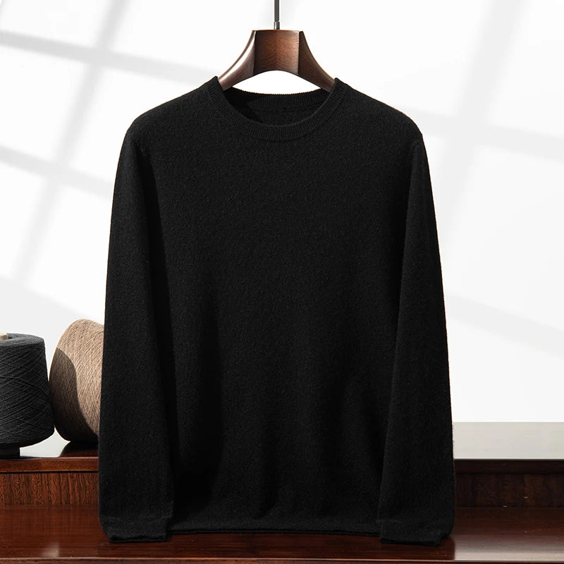 100% Cashmere Men's Pullover Business Casual Solid Knitted Sweater Loose Pull Round Neck Collar Tops Basic Versatile Jumper