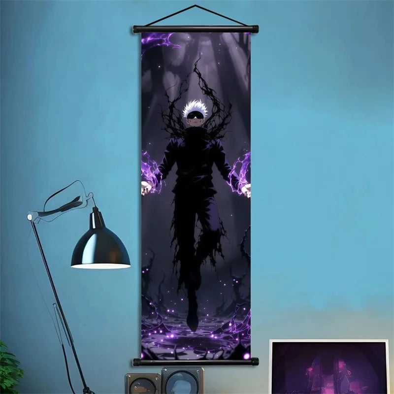 Jujutsu Kaisen Gojo Satoru Anime Art Fabric Wall Poster Hanging Scroll for Bedroom Gaming Room Decor Ideal Gift for Fans