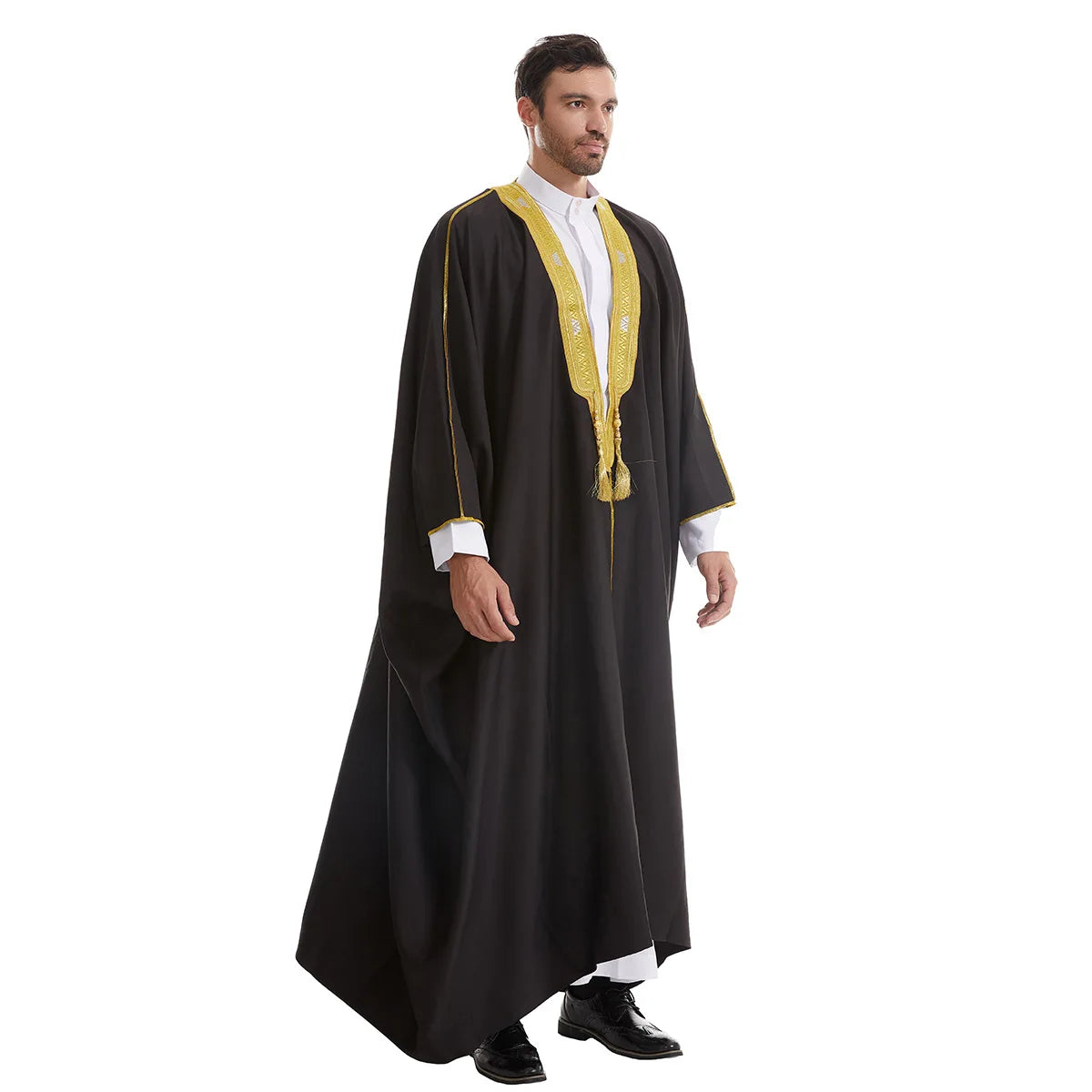 Islamic Men Kimono Woolen Sweater Eid Al Fitr Ramadan Muslim Dress Saudi Arabian Embroidered Robe