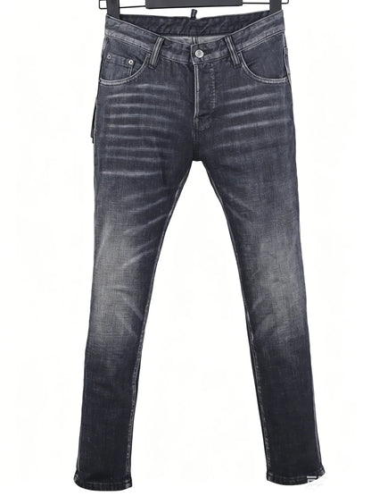 6058 Four Seasons New Men's Wash Grinding Hole Patch Paint Splash Ink Micro-bullet Leg Grey Jeans for Men