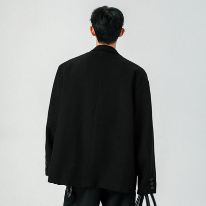 Mens Oversized Blazer Jacket Korean Streetwear Loose Fit Casual Suit Coat City Boy Spliced Outerwear Y2K Baggy Clothes K-Fashion