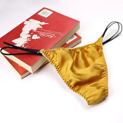 2pcs/lot Real silk low-waist men underwear personality trend men thong silk stretch briefs sexy double T pants