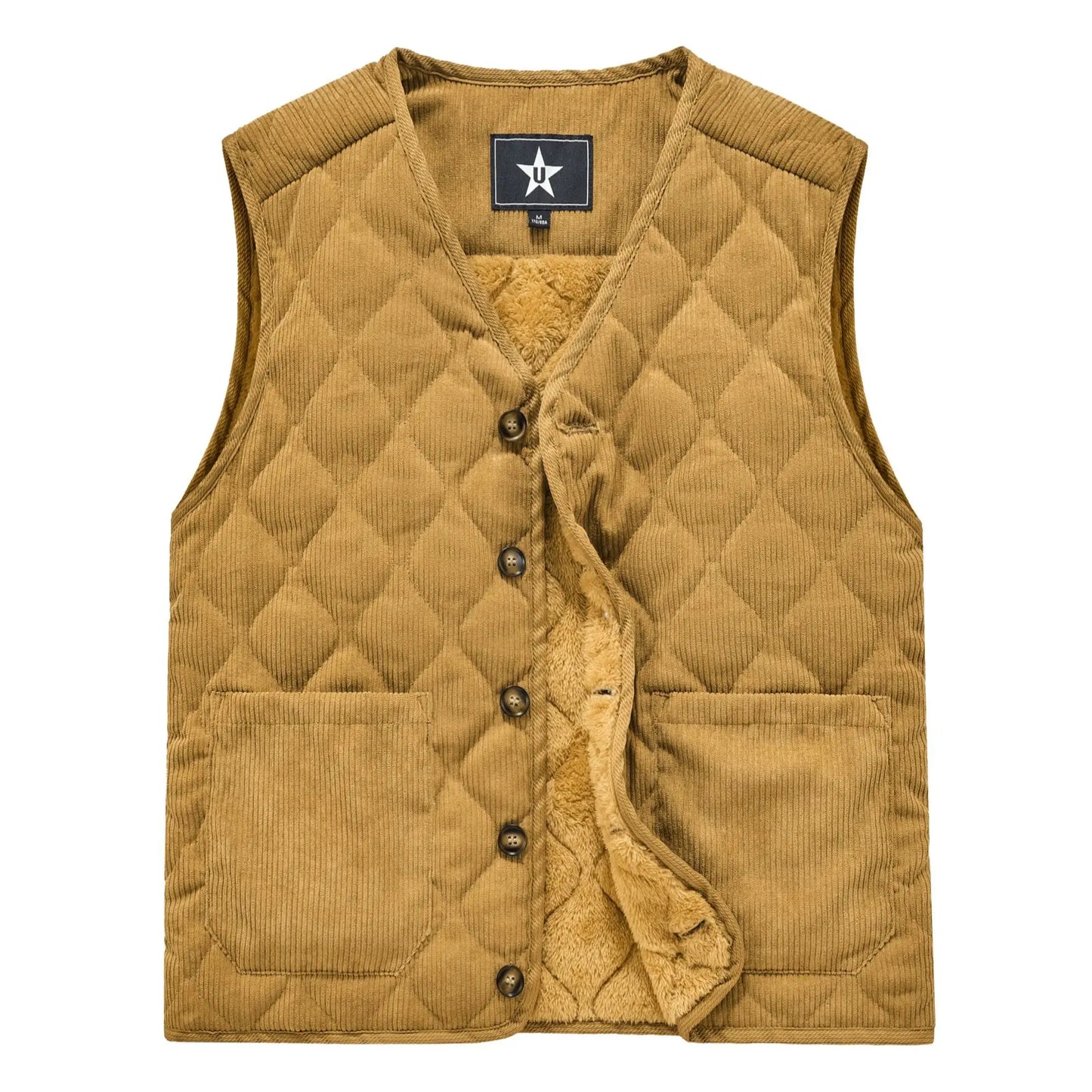 Autumn Winter Padded Warm Vest Men's Diamond Check Shoulder Undershirt Workwear Corduroy V-neck Jackets Men Clothing Large Size