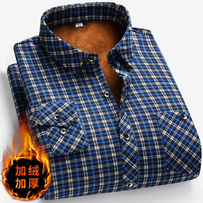 Winter Men's Fleece-lined Long Sleeve Shirt Business Casual Fashion Comfortable Non Ironing Versatile Top