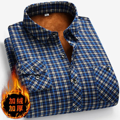 Winter Men's Fleece-lined Long Sleeve Shirt Business Casual Fashion Comfortable Non Ironing Versatile Top