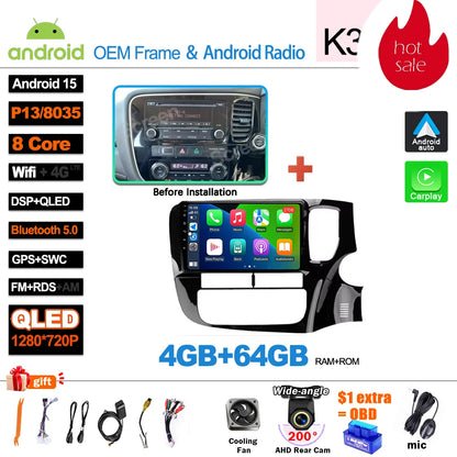 Android 16 For Mitsubishi Outlander 3 GF0W GG0W RHD 2012-2018 RHD 9 Inch Car Radio Auto radio GPS Navigation WIFI 5G Multimedia