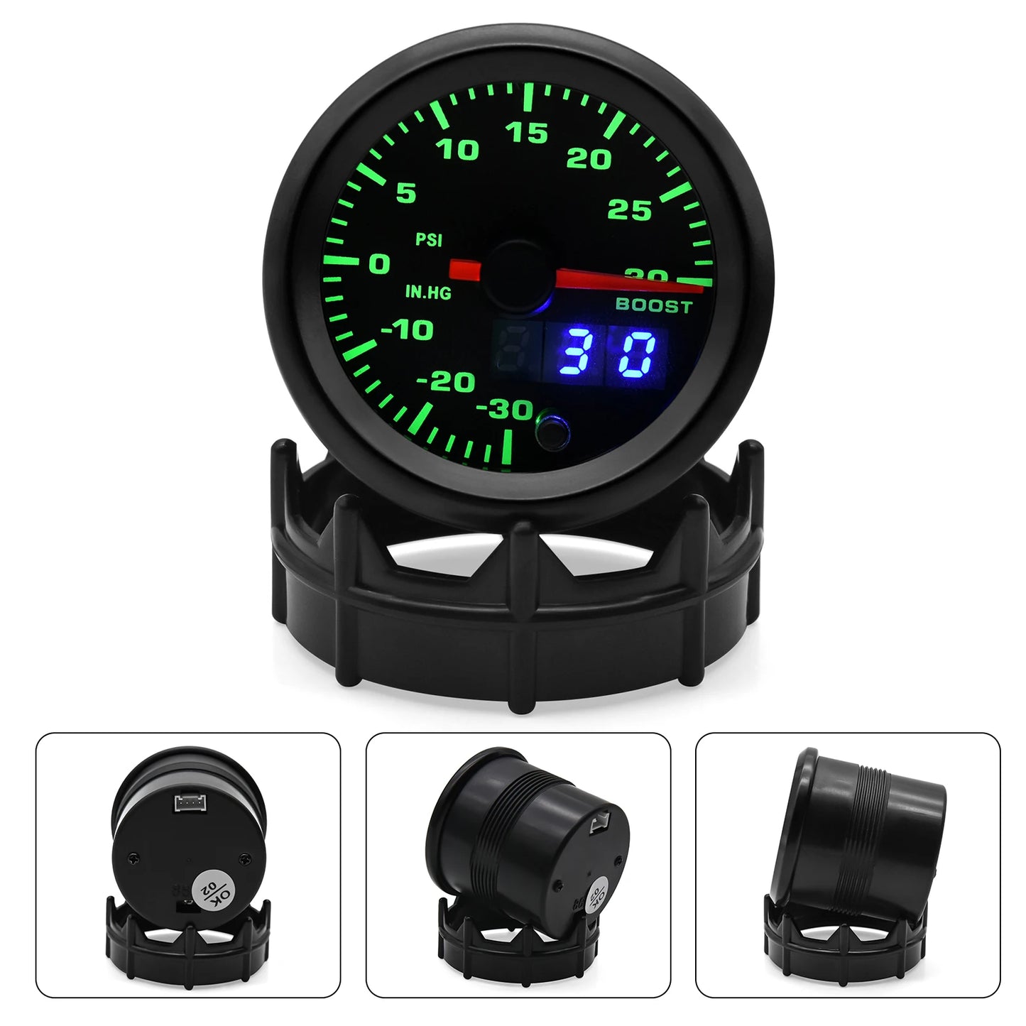 2" 52mm 7 Color LED Dual Display Gauge Boost PSI Boost BAR Water / Oil Temp Oil Pressure Voltmeter Air Fuel Ratio EGT Tachometer
