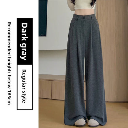 Korean Style High Waist Loose Fit Fleece Lined Wide Leg Pants Women's Autumn Winter New Arrival Straight Cut Trousers