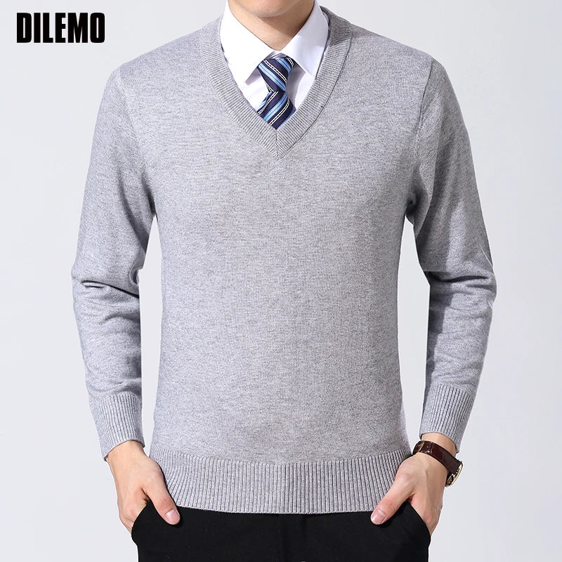 2025 New Fashion Brand Sweater Mens Pullover V Neck Slim Fit Jumpers Knitting Thick Warm Autumn Korean Style Casual Mens Clothes