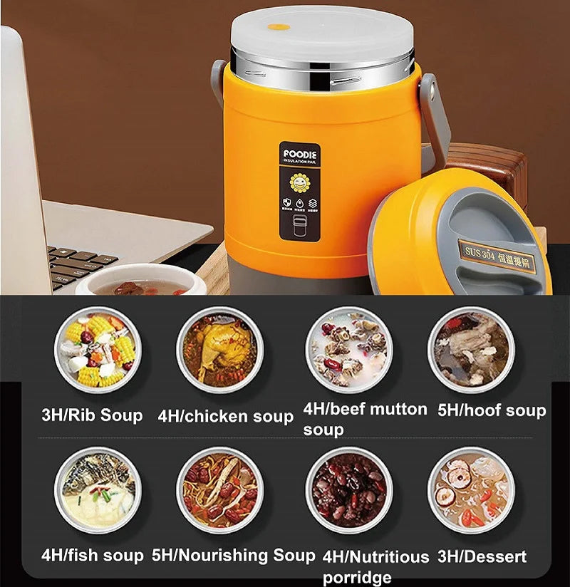 48W Office Electric Lunch Box 12V Car Rice Cooker 304 Stainless Steel Linner Keep Warm Lunch Box Outdoor Food Heaters1.6L/ 2L