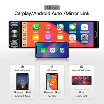 1 Din Car Radio Universal Wireless Carplay Android Auto Car Multimedia MP5 BT Car Stereo Type-C USB FM/AM IPS Touch Screen