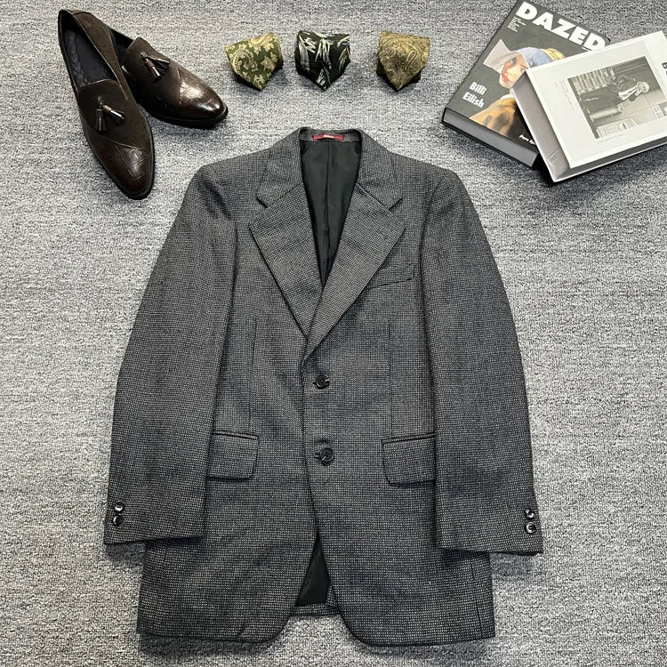 Vintage Unisex Woolen Suit Jacket Simple Casual Plaid Retro Style Warm Windproof Interview Commuting Business Casual Wear