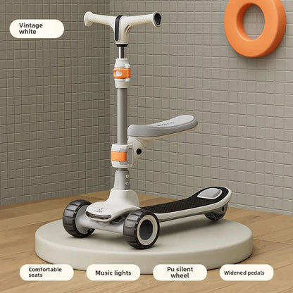 Foldable children's scooter for ages 2–8: LED-lit scooter ride-on scooter toy car for older children
