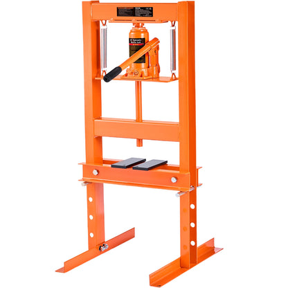 SucceBuy 6/12 Ton Hydraulic H Frame Garage Floor Adjustable Shop Press with Plates 6/12T Orange for Garage or Professional Shop