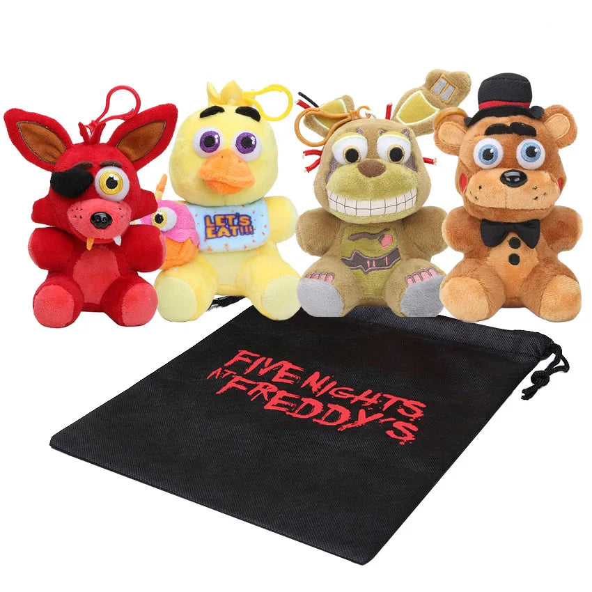 5Pcs Freddy Foxy Bonnie Chica Plush toys keychain Anime Plush pendant Stuffed Plushie Dolls Toys