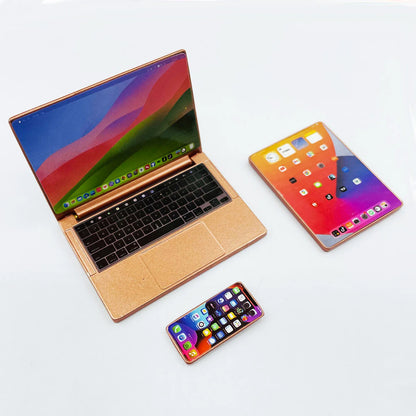 3pcs Simulation Mini Laptop Computer Phone Dollhouse Miniature 1:12 Alloy Crafts Dollhouse Decor for Doll House DIY Accessories