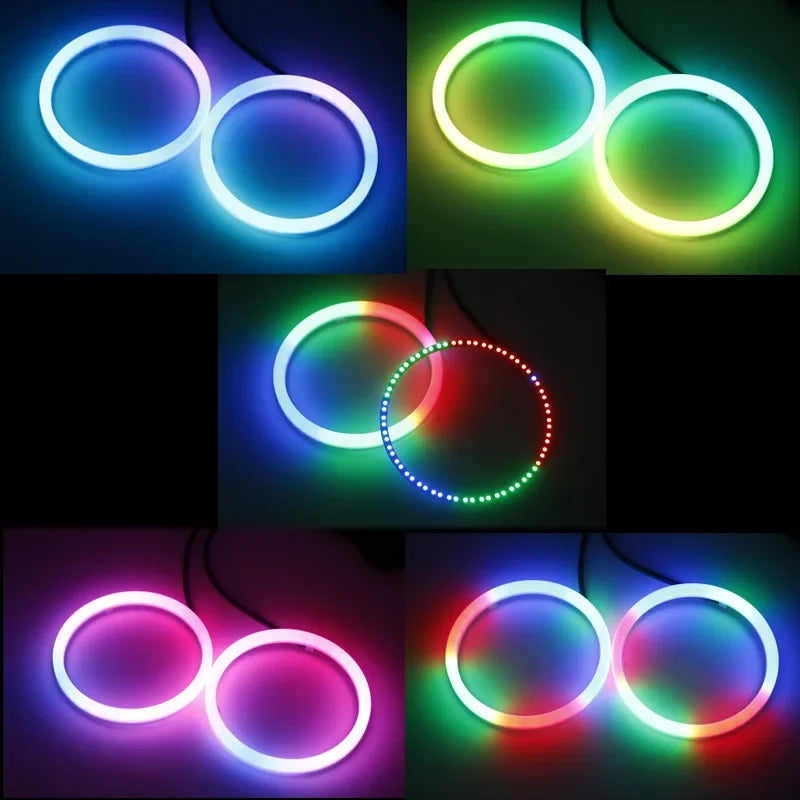 2PCS RGB Cotton LED Angel Eyes Halo Rings 90mm 70mm 80mm LED Headlight Lamps For Car UTV Motorcycle DRL Eyes APP Control