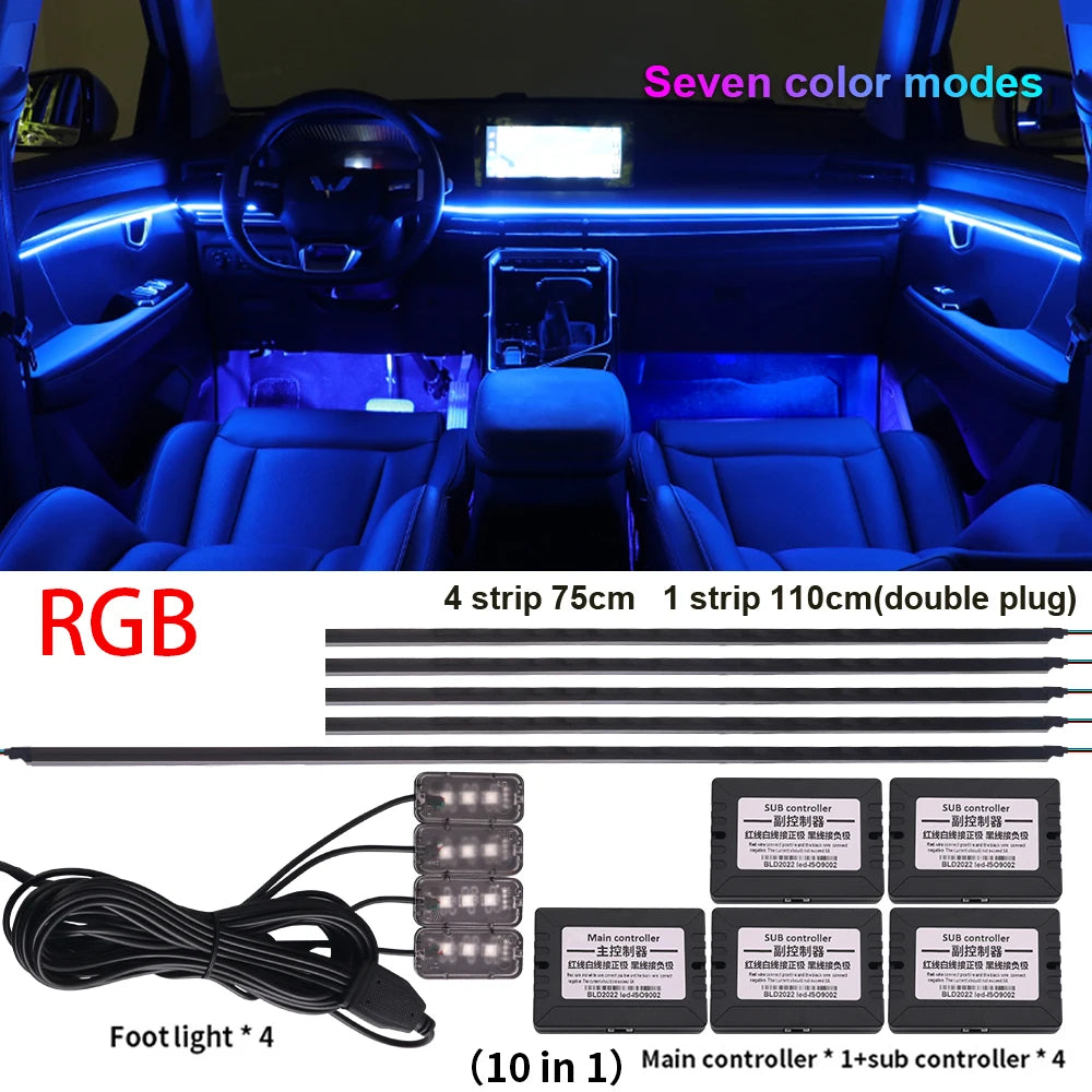 18 in 1 New LED Hidden Car Ambient Light Interior LED Black Hidden Acrylic Atmosphere Strip RGB 64/Full Colors Streamer Symphony