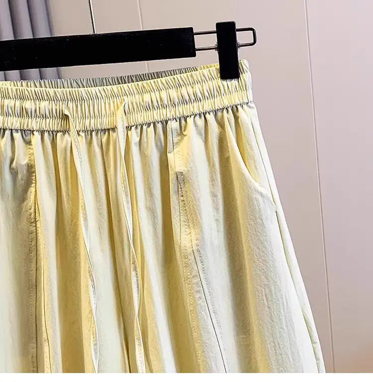 Casual Ice Silk Quick Dry Nine-Piece Flower Bud Pants Women Summer Thin Loose High Waist Draping Lantern Pants