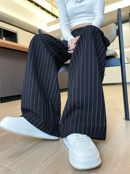 Botvotee 2025 New Women's Luxury Stripe Wide Leg Pants High Waist Flowy Dress Trousers Elegant Office Pants Fall Winter Fashion