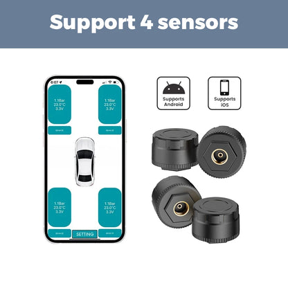 For Apple IOS Android System Mobile Phone APP display Car TPMS BT 5.4 Tire Pressure Sensor Monitoring Motorcycl tricycle Truck