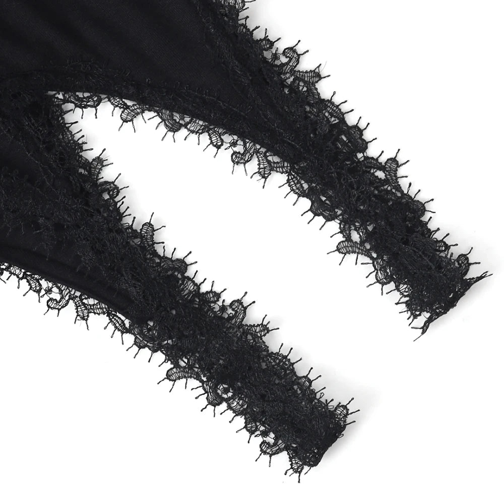 Women Black Lace Trim Bodysuit Elegant V-Neck Sleeveless Tank Top Slim Fit Sexy Bodycon Jumpsuit Basic Summer Bodysuits