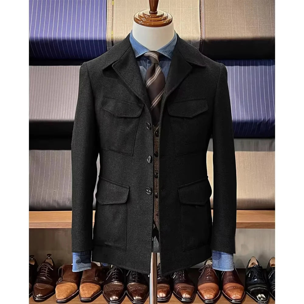 Men's Herringbone Hunting Jacket Casual 4 Pockets Fashion Design Vintage Tweed Blazers Blazer Single Breasted Comfortable Work