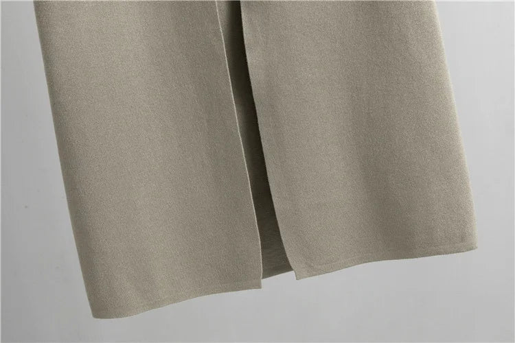 2025 Autumn Winter Women Long Cardigan 3 Piece Set Knit Pants High Neck Vest Wide Leg Trousers Outfit