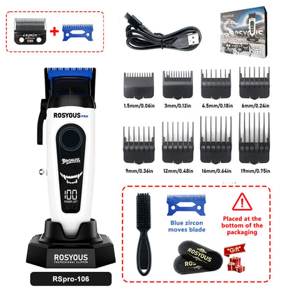 ROSYOUS RSpro-202 Hair Trimmer for Men DLC T-Blade 8000RPM Brushless Motor with Base Charger Professional Hair Cutting Machine