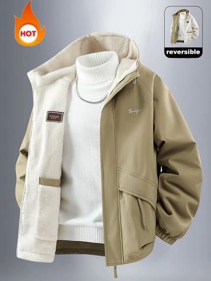 Men's Jacket, Men's Casual Outdoor Sports Warm Jacket, Reversible Jacket, Fashionable Couple Jacket, Using Windproof and Wear-Resistant Fabric, Warm and Comfortable, Men's Loose Jacket