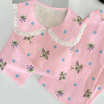 Cloud Cotton Sleepwear Set for Women Casual Spring Autumn Long Sleeve Long Pants Home Clothes  Plant Floral Print