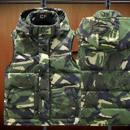 Korean Design Men's Winter Camouflage Down Vest Thickened Couple Coat for Outdoor Activities Teens Students