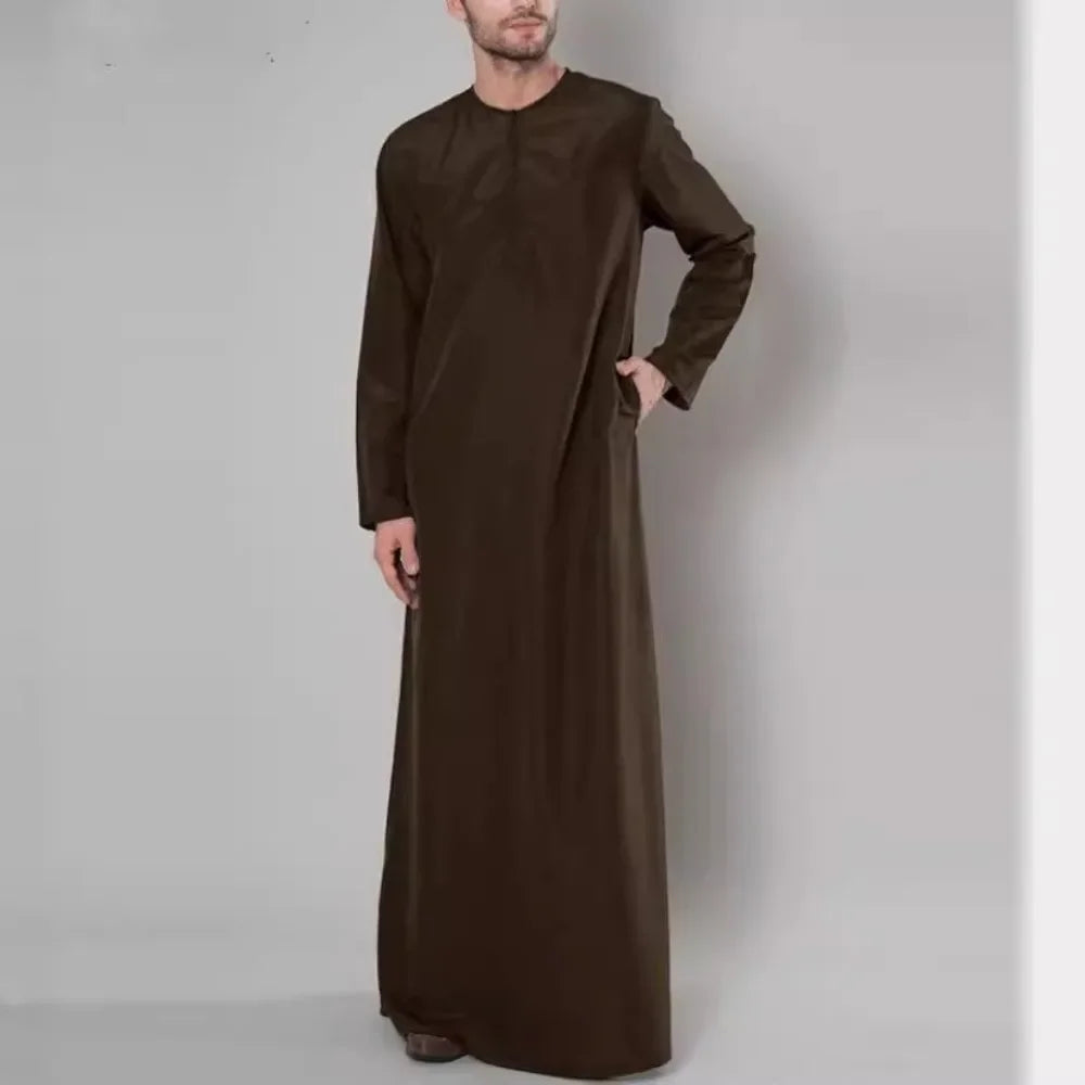 Men's 2026 Muslim Zipper Loose Arab Robe Shirt Dubai and Malaysian Style Long Sleeve Islamic Casual Wear