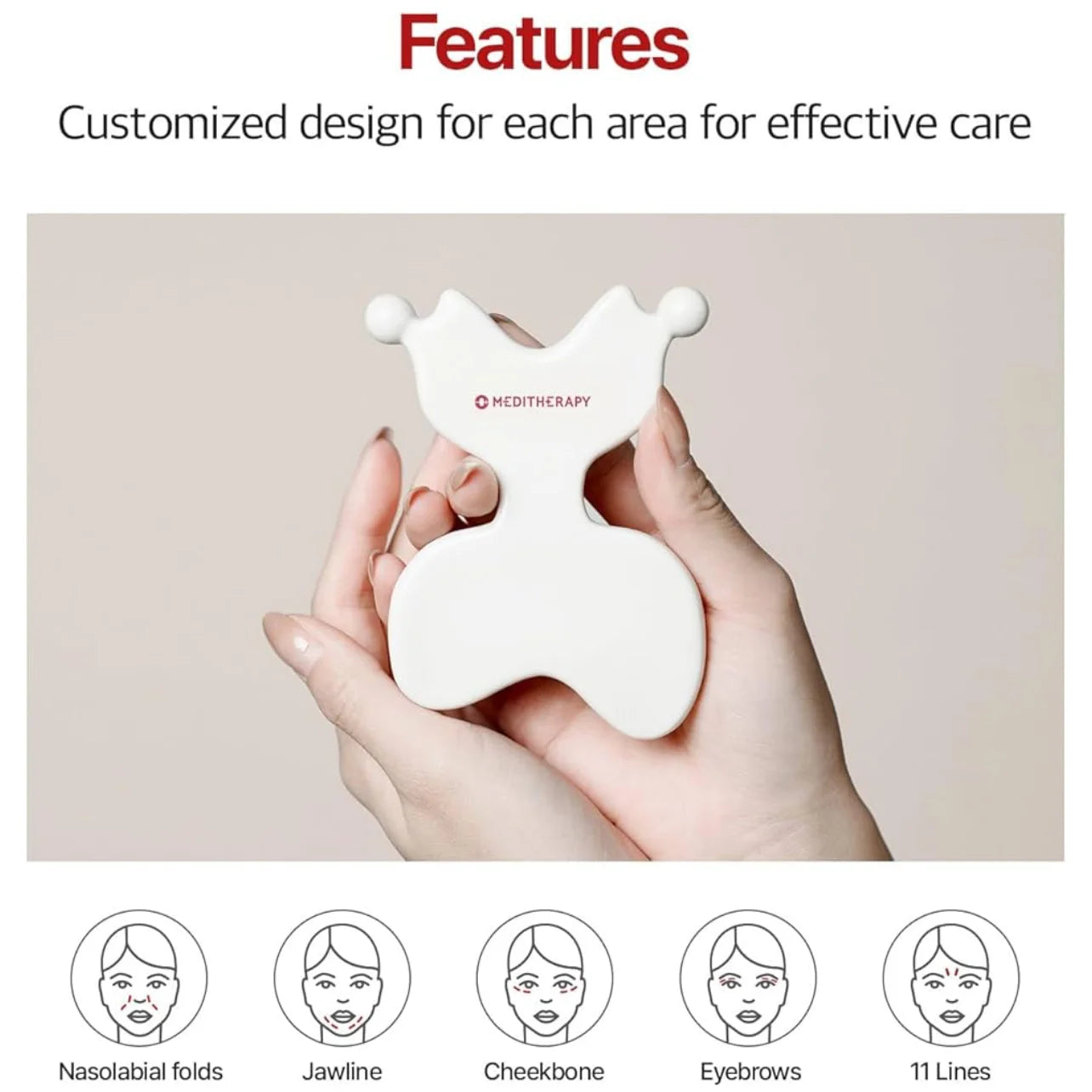 MEDITHERAPY Lift-me Guasha Board Ceramic Gua Sha Face Massage Tool Korean Facial Guasha Board Face Lift Muscle Relief Massager